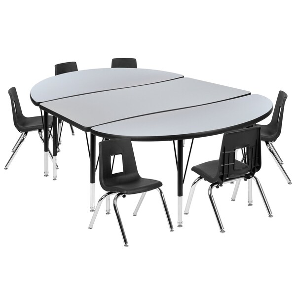 Flash Furniture 76" Oval Wave Grey Table Set-12" Stack Chairs - XU-GRP-12CH-A3048CON-48-GY-T-P-GG