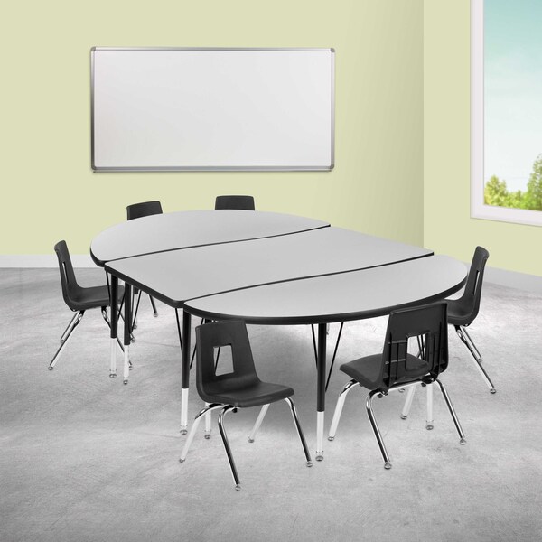 Flash Furniture 76" Oval Wave Grey Table Set-12" Stack Chairs - XU-GRP-12CH-A3048CON-48-GY-T-P-GG
