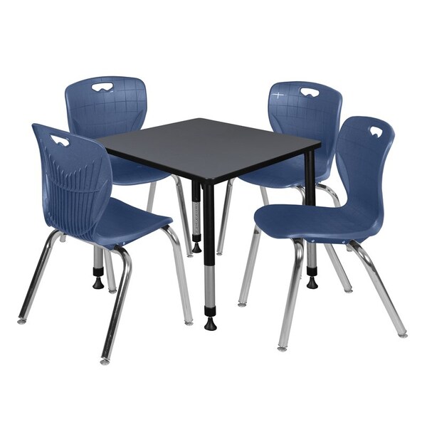 Regency Tables > Height Adjustable > Square Table & Chair Sets, 30 W, 30 L, 23-36 H, Grey - TB3030GYAPBK40NV