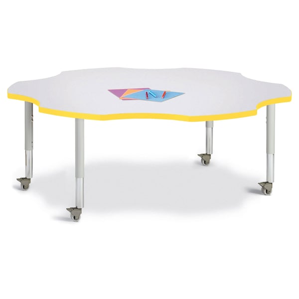 Jonti-Craft Berries Six Leaf Activity Table, 60 in., Mobile, Freckled Gray/Yellow/Gray - 6458JCM007