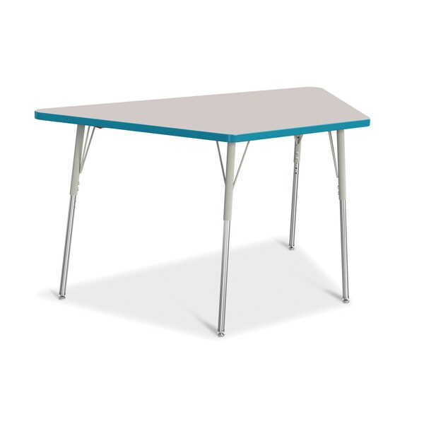 Jonti-Craft Berries Trapezoid Activity Tables, 30 in. x 60 in., A-height, Freckled Gray/Teal/Gray - 6443JCA005