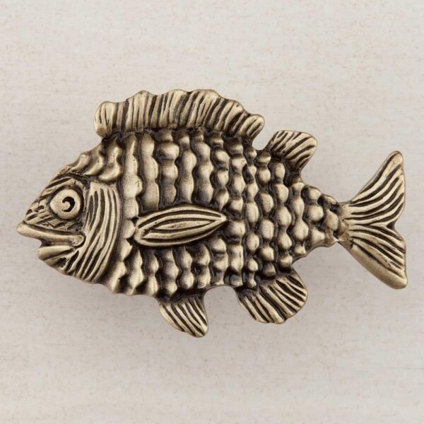 Acorn Mfg Artisan Collection Fun Fish Knob, Antique Brass - DPLAP