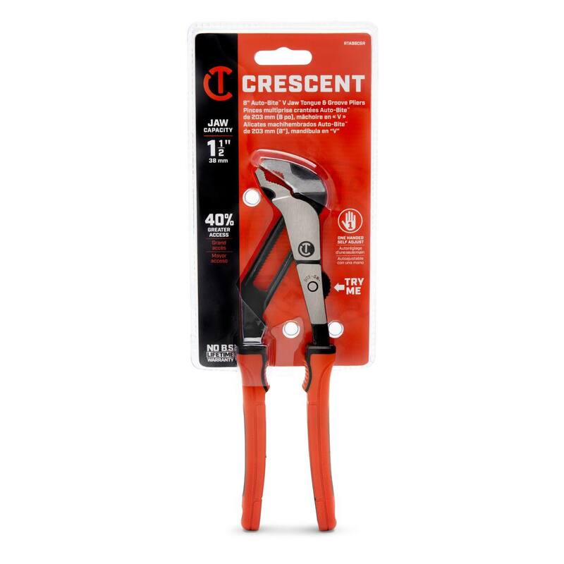 Crescent 8 pulgadas Z2 Auto-Bite V-Jaw Tongue & Groove Pliers con agarre de material dual - RTAB8CGR.