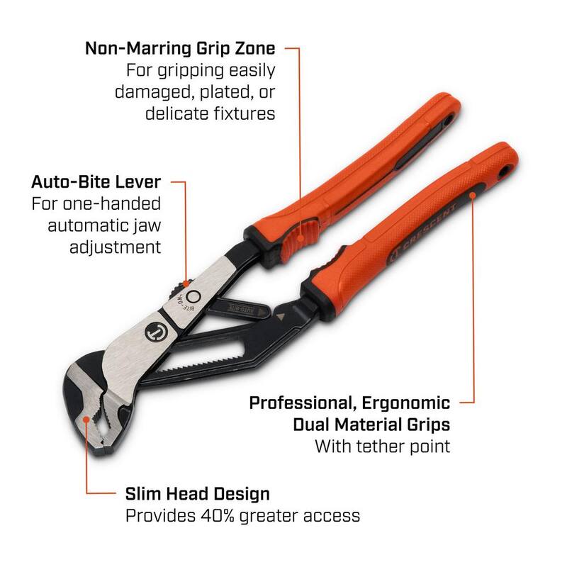 Crescent 8 pulgadas Z2 Auto-Bite V-Jaw Tongue & Groove Pliers con agarre de material dual - RTAB8CGR.