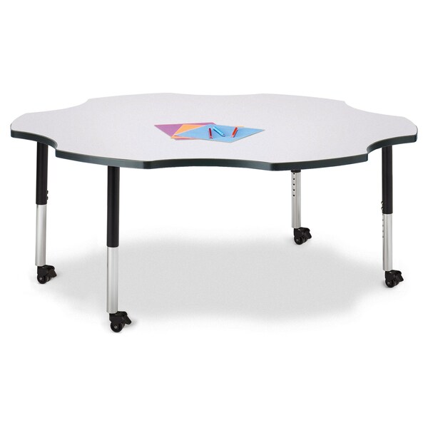 Jonti-Craft Berries Six Leaf Activity Table, 60 in., Mobile, Freckled Gray/Black/Black - 6458JCM180