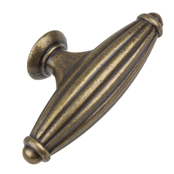 Gliderite Hardware 2-1/2 in. Antique Brass Fluted Cabinet T-Knob - 4047-AB, 25PK - 4047-AB-25