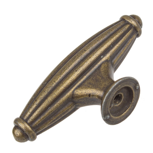 Gliderite Hardware 2-1/2 in. Antique Brass Fluted Cabinet T-Knob - 4047-AB, 25PK - 4047-AB-25