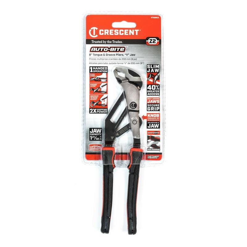 Llave ajustable con agarre de dos materiales de 8 pulgadas, tipo V, para lengua y ranura, con mordazas de ajuste rápido - RTAB8CG