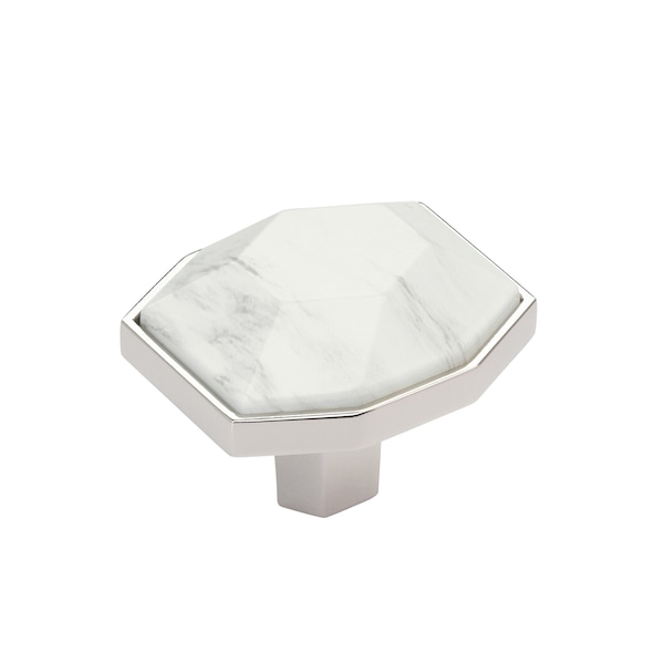 Amerock Carrione 1-5/8 inch 41mm Length Marble White/Polished Nickel Cabinet Knob - BP36638MWPN