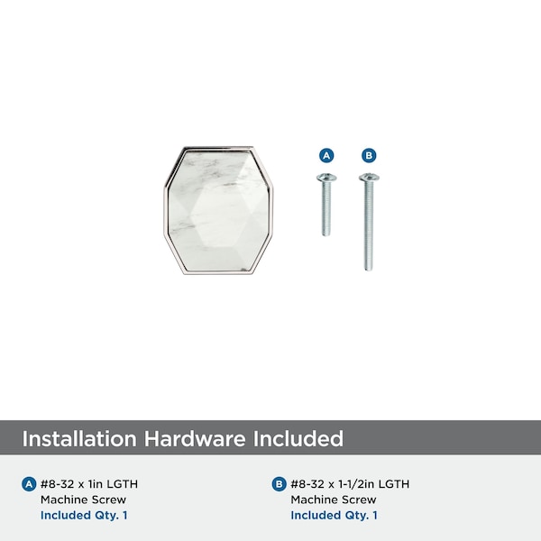 Amerock Carrione 1-5/8 inch 41mm Length Marble White/Polished Nickel Cabinet Knob - BP36638MWPN