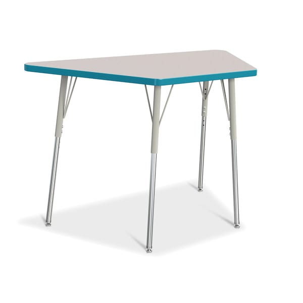 Jonti-Craft Berries Trapezoid Activity Tables, 24 in. x 48 in., A-height, Freckled Gray/Teal/Gray - 6438JCA005