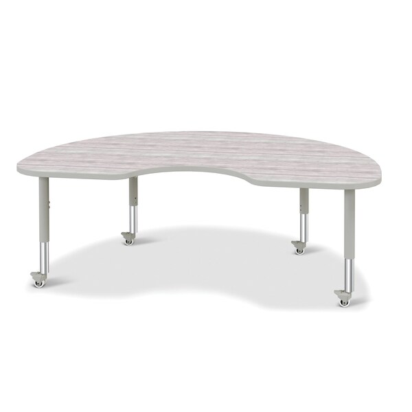 Jonti-Craft Berries Kidney Activity Table, 48 in. x 72 in., Mobile, Driftwood Gray/Gray/Gray - 6423JCM450