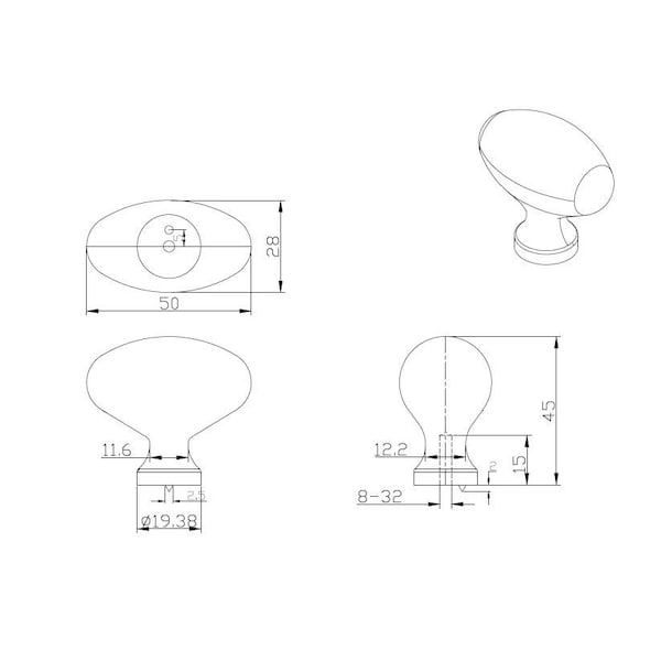 Richelieu 1 31/32 in (50 mm) x 1 3/32 in (28 mm) Polished Nickel Traditional Cabinet Knob - BP444350180