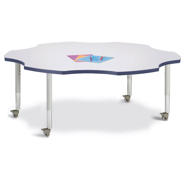 Jonti-Craft Berries Six Leaf Activity Table, 60 in., Mobile, Freckled Gray/Navy/Gray - 6458JCM112