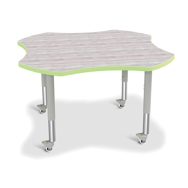 Jonti-Craft Berries Four Leaf Activity Table, Mobile, Driftwood Gray/Key Lime/Gray - 6453JCM451