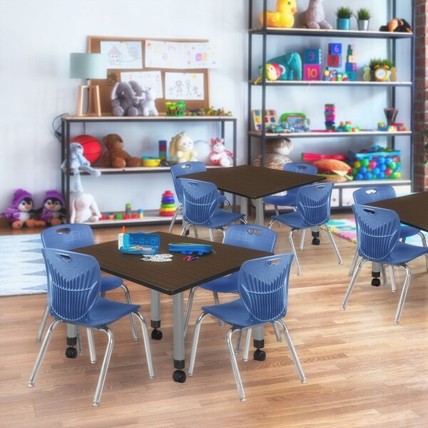 Regency Square Kee Mobile Adjustable Classroom Table W/ 4 Andy Chairs, 48 in W, 48 in L, Neo Walnut - TB4848NWAPCGY45NV