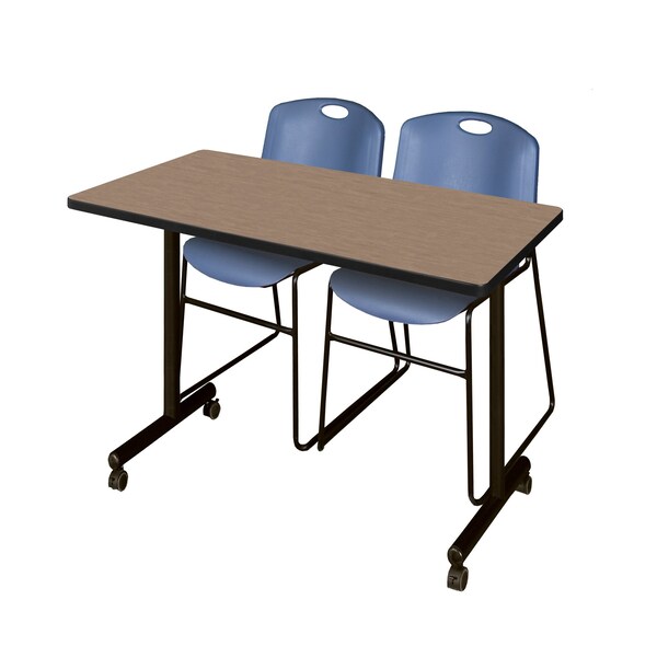 Regency Kobe Mobile T-Base Training Table W/ 2 Zeng Stack Chairs, 48 in W, 24 in L, Noble Oak - MKTRCC4824NO44BE