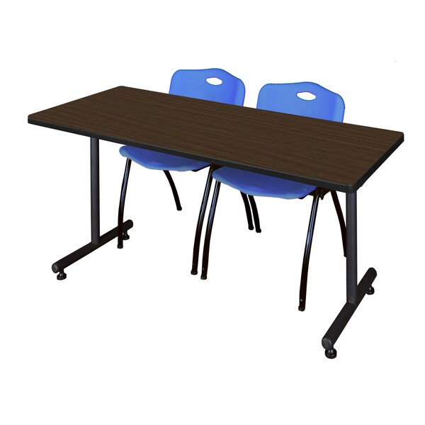 Regency Kobe T-Base Training Seminar Table W/ 2 M Stack Chairs, 72 in W, 30 in L, Neo Walnut - MKTRCT7230NW47BE