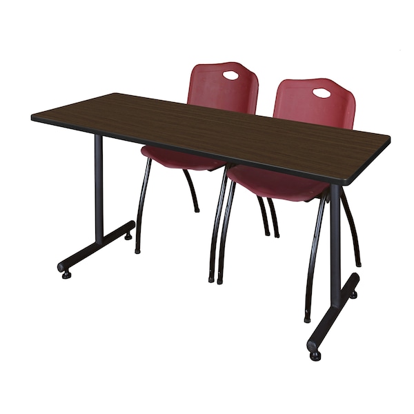 Regency Kobe T-Base Training Seminar Table W/ 2 M Stack Chairs, 66 in W, 24 in L, Neo Walnut - MKTRCT6624NW47BY