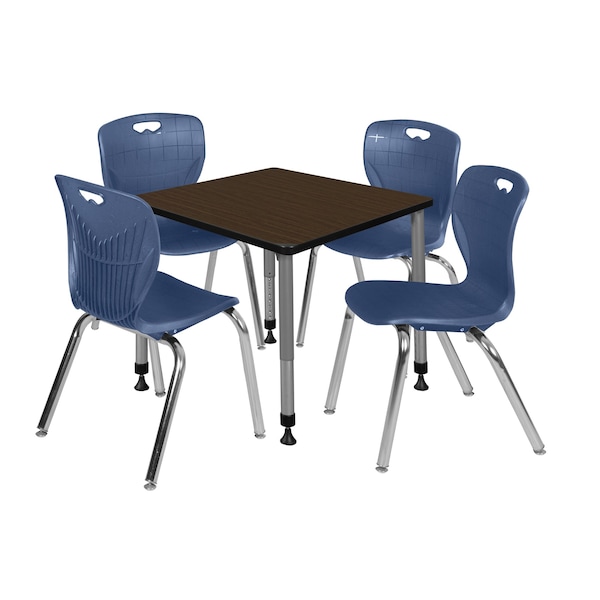Regency Square Kee Adjustable Classroom Table W/ 4 Andy Stack Chairs, 30 in W, 30 in L, Neo Walnut - TB3030NWAPGY40NV