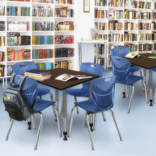 Regency Square Kee Adjustable Classroom Table W/ 4 Andy Stack Chairs, 30 in W, 30 in L, Neo Walnut - TB3030NWAPGY40NV