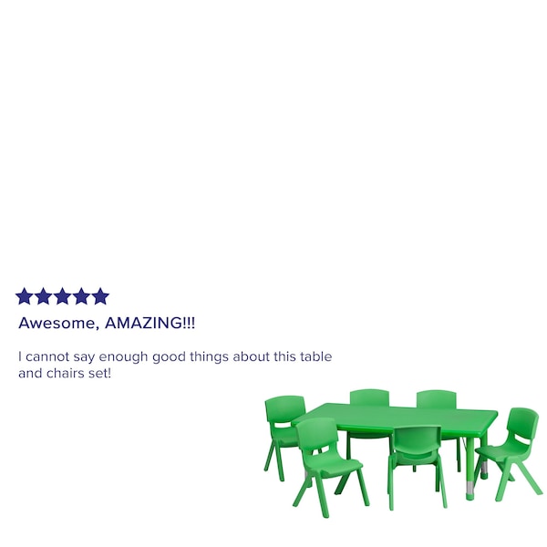 Flash Furniture Rectangle Activity Table, 24 W, 48 L, 23.75 H, Plastic, Steel, Green - YU-YCX-0013-2-RECT-TBL-GREEN-E-GG