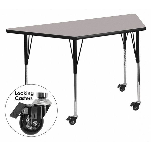 Flash Furniture Trapezoid Activity Table, 29 W, 57 L, 30.5 H, Chrome, Laminate, Particleboard, Steel, Grey - XU-A3060-TRAP-GY-H-A-CAS-GG