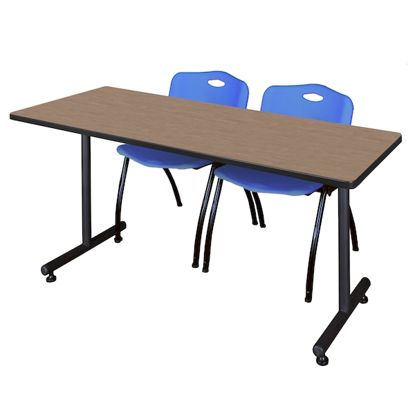 Regency Kobe T-Base Training Seminar Table W/ 2 M Stack Chairs, 60 in W, 30 in L, Noble Oak - MKTRCT6030NO47BE