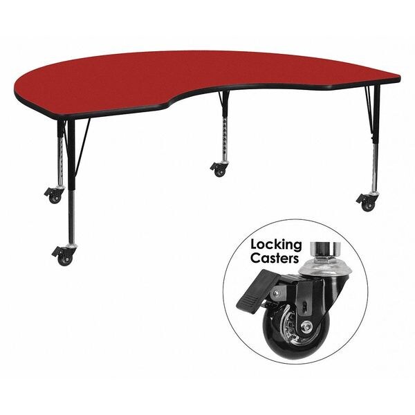 Flash Furniture Kidney Table, Kidney Shp, Red, Lckng Cstrs, 48x72", 48" W, 72" L, 25.37" H, Laminate, Red - XU-A4872-KIDNY-RED-T-P-CAS-GG