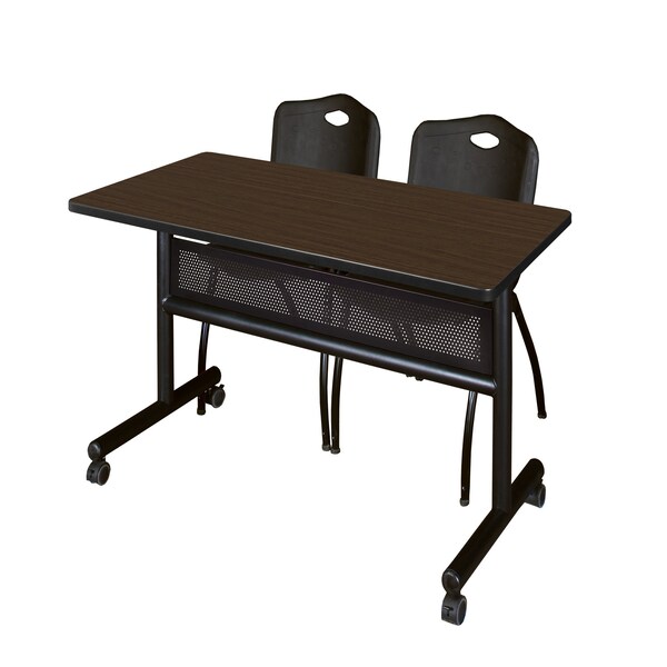 Regency Kobe Flip-Top Privacy Nesting Table W/ 2 M Stack Chairs, 48 in W, 24 in L, Neo Walnut - MKFTM4824NW47BK