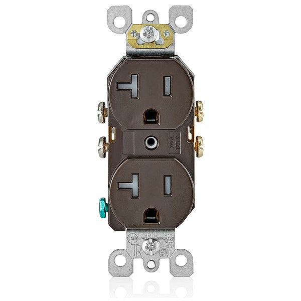 Tomacorriente Leviton, 20 amperios, 125VAC, salida dúplex, 5-20R, color café - T5820