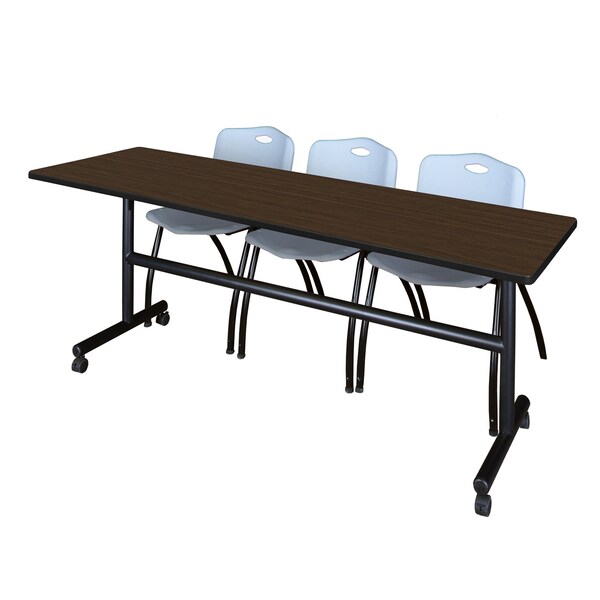 Regency Kobe Flip-Top Training Nesting Table W/ 2 M Stack Chairs, 84 in W, 24 in L, Neo Walnut - MKFT8424NW47GY