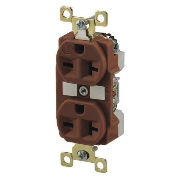 Receptáculo Zoro Select, 20 A Amperios, 250V CA, Montaje al ras, Salida duplex estándar, 6-20R, color café - BRY5462