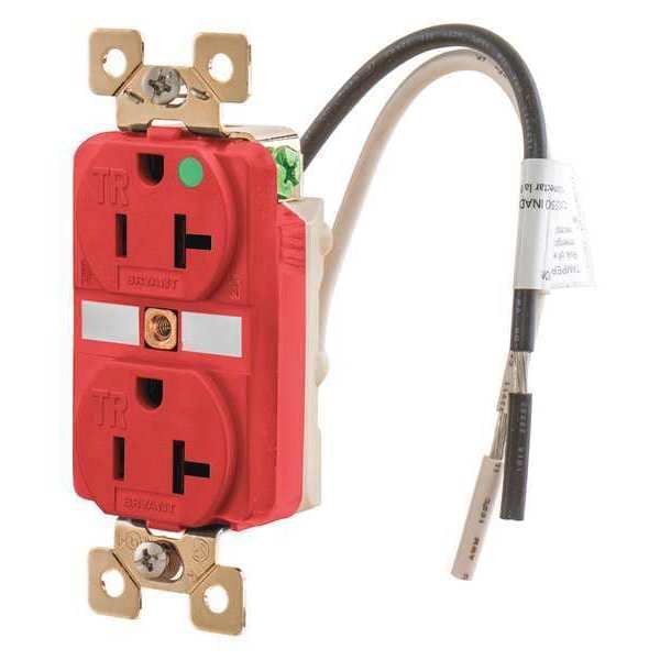 Receptáculo Zoro Select, 20 A Amperios, 125V AC, Montaje al Ras, Toma de Corriente Dúplex Estándar, 5-20R, Rojo - BRY8300RTR
