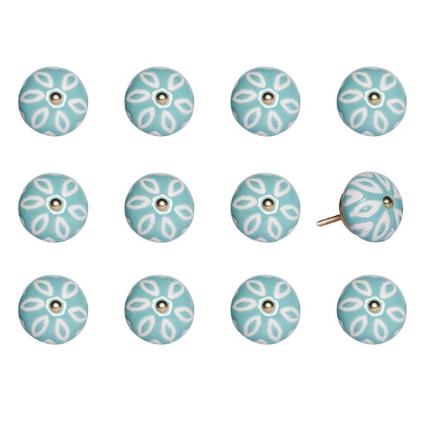 Decoracion K000033 Knob It - Turquoise White & Gold, 12PK - DE3708479