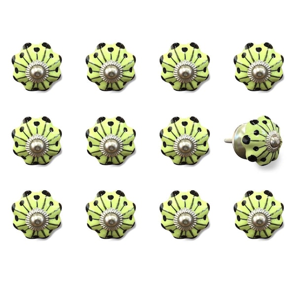 Homeroots K3533 Knob It - Yellow Green & Silver - Pack of 12, 12PK - 321685