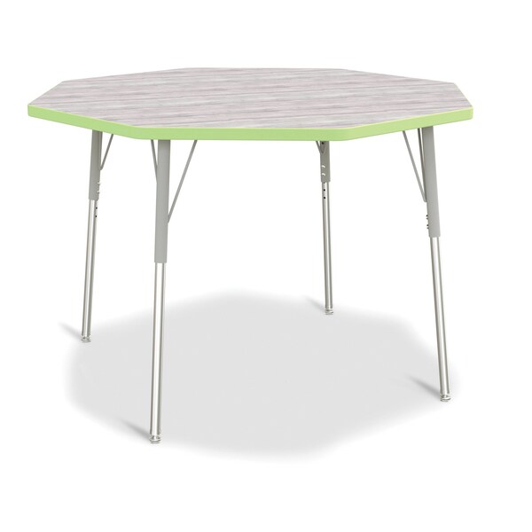Jonti-Craft Berries Octagon Activity Table, 48 in. x 48 in., A-height, Driftwood Gray/Key Lime/Gray - 6428JCA451