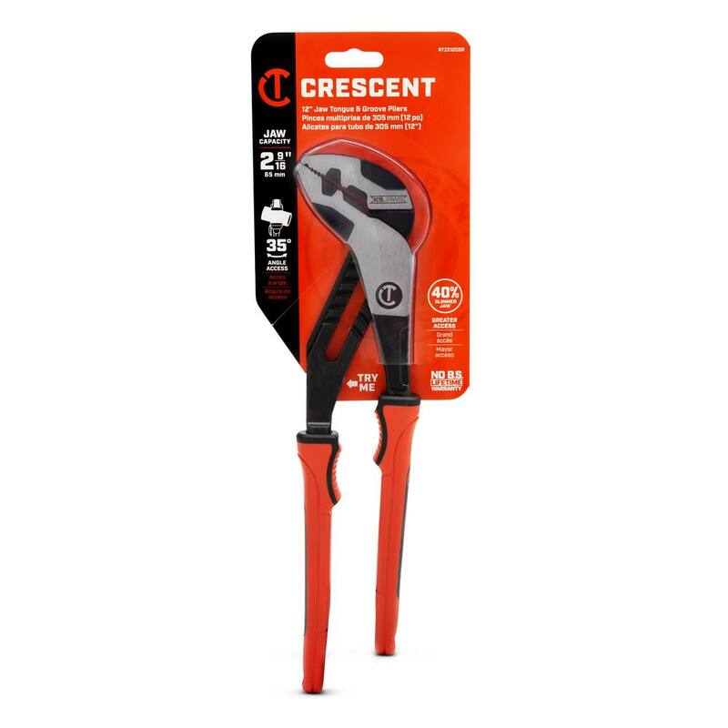 Crescent 12 pulgadas Z2 K9 Alicates de lengua y surco de mandíbula recta con mango de doble material - RTZ212CGR