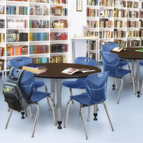 Regency Round Kee Adjustable Classroom Table W/ 4 Andy Stack Chairs, 48 in W, 48 in L, Neo Walnut - TB48RNDNWAPGY40NV