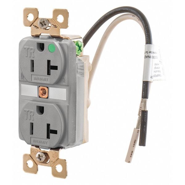 Receptáculo Zoro Select, 20 amperios, 125 V AC, Montaje al Ras, toma dúplex estándar, 5-20R, Gris - BRY8300GTR