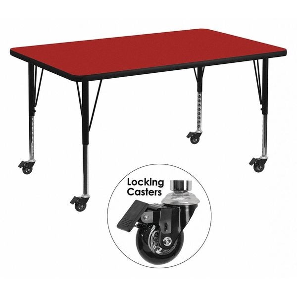 Flash Furniture Rectangle Actvt Table, Rect, Red, Lckng Cstrs, 36"x72", 36" W, 72" L, 25.37" H, Laminate, Red - XU-A3672-REC-RED-T-P-CAS-GG