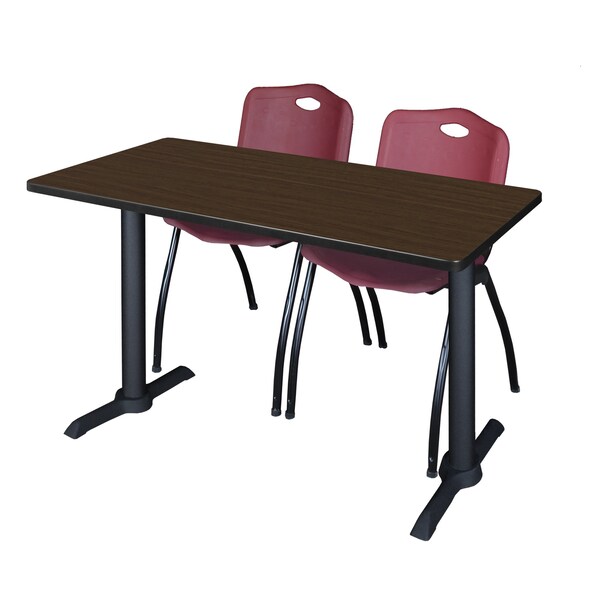 Regency Cain T-Base Training Seminar Table W/ 2 M Stack Chairs, 48 in W, 24 in L, Neo Walnut - MTRCT4824NW47BY