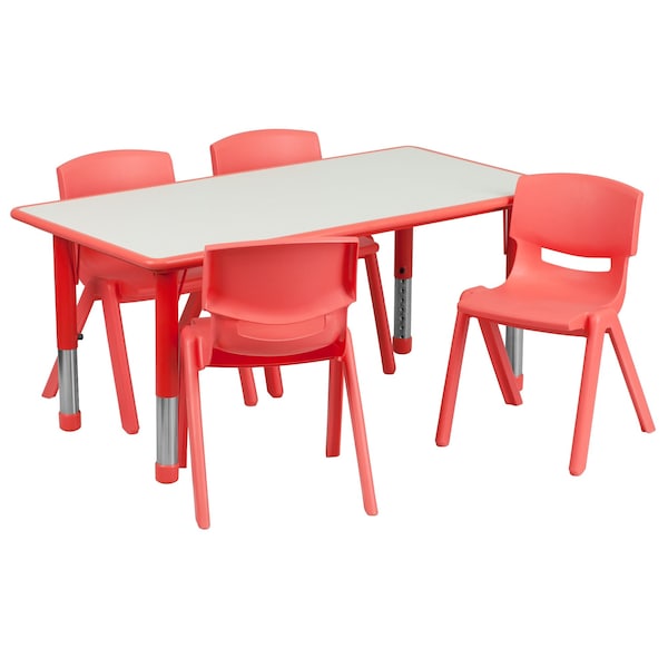 Flash Furniture Rectangle Table Set, 23.625 W, 47.25 L, 23.5 H, Plastic, Steel, Grey - YU-YCY-060-0034-RECT-TBL-RED-GG