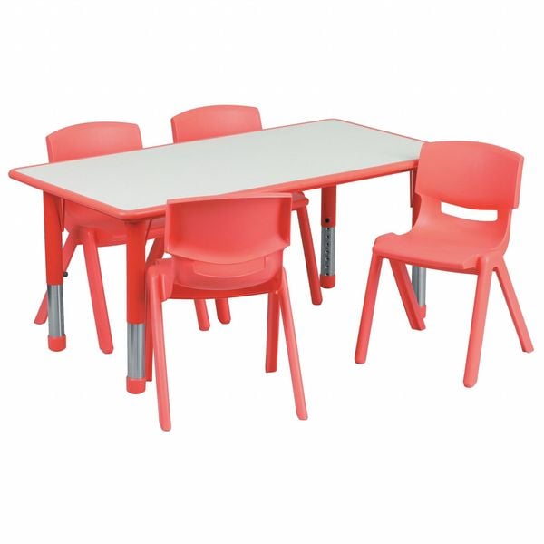 Flash Furniture Rectangle Table Set, 23.625 W, 47.25 L, 23.5 H, Plastic, Steel, Grey - YU-YCY-060-0034-RECT-TBL-RED-GG