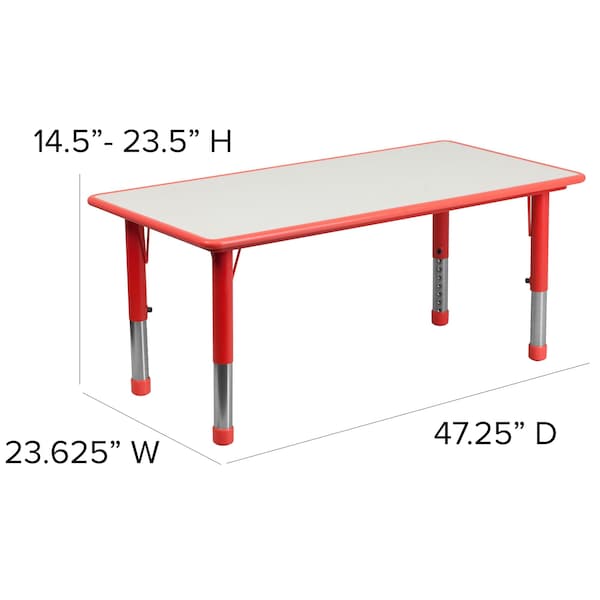 Flash Furniture Rectangle Table Set, 23.625 W, 47.25 L, 23.5 H, Plastic, Steel, Grey - YU-YCY-060-0034-RECT-TBL-RED-GG