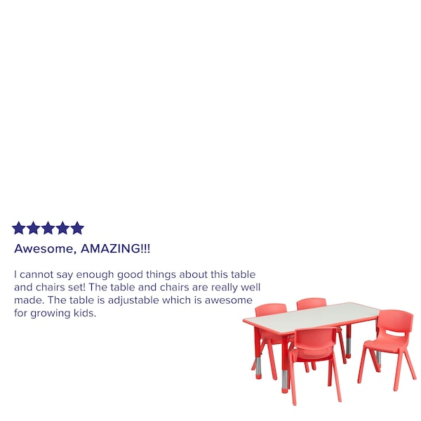 Flash Furniture Rectangle Table Set, 23.625 W, 47.25 L, 23.5 H, Plastic, Steel, Grey - YU-YCY-060-0034-RECT-TBL-RED-GG