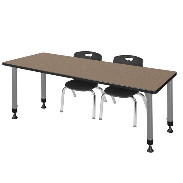 Regency Kee Adjustable Classroom Table W/ 2 Andy Stack Chairs, 66 in W, 24 in L, Noble Oak - MT6624NOAPGY45BK