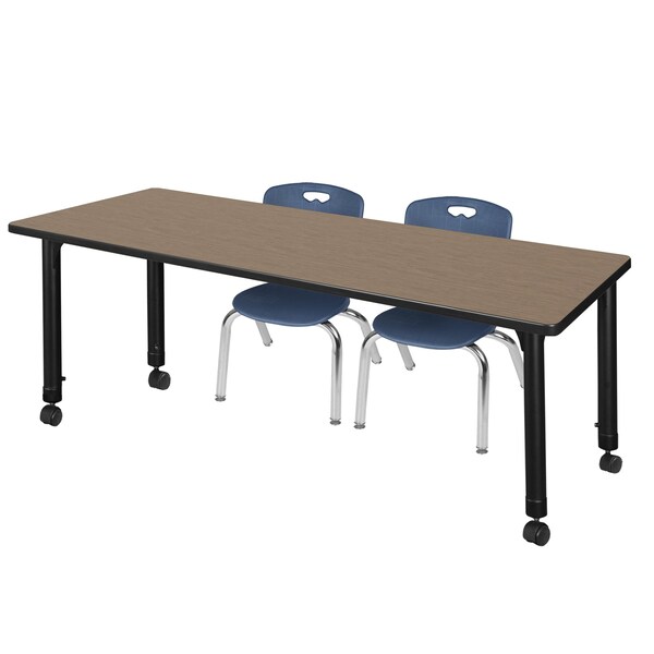 Regency Kee Mobile Adjustable Classroom Table W/ 2 Andy Mobile Chairs, 66 in W, 30 in L, Noble Oak - MT6630NOAPCBK45NV