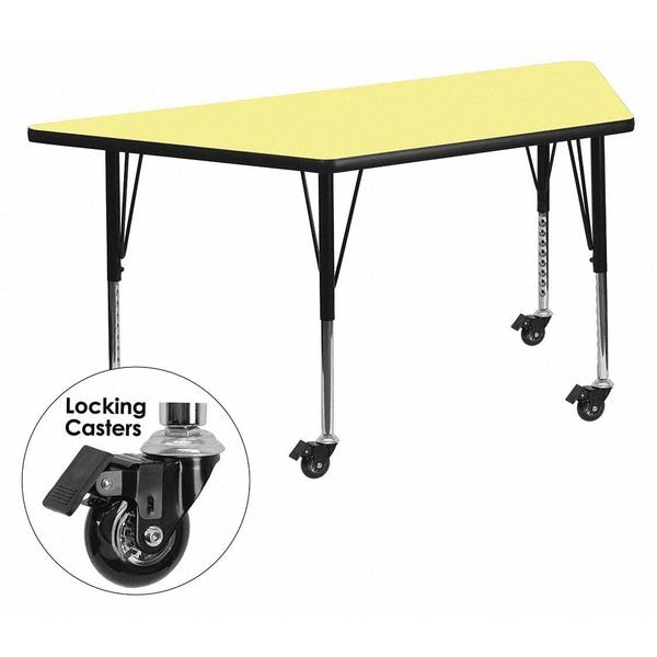 Flash Furniture Trapezoid Table, Trapezoid, Lckng Casters, Yl, 30"x60", 29 W, 57 L, 25.37 H, Yellow - XU-A3060-TRAP-YEL-T-P-CAS-GG