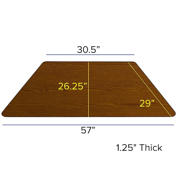 Flash Furniture Trapezoid Activity Table, 29 W, 57 L, 30.37 H, Chrome, Laminate, Particleboard, Steel, Wood Grain - XU-A3060-TRAP-OAK-T-A-CAS-GG